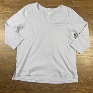 Orvis Shirt Womens Medium Purple 3/4 Sleeve V Neck Stretch Classic Top Casual